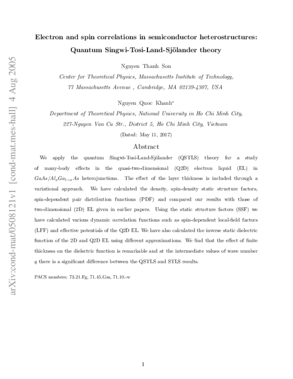 (PDF) Electron and spin correlations in semiconductor heterostructures ...