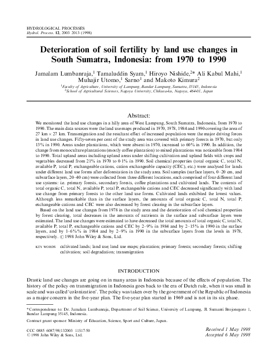 (PDF) Deterioration of soil fertility by land use changes in South ...
