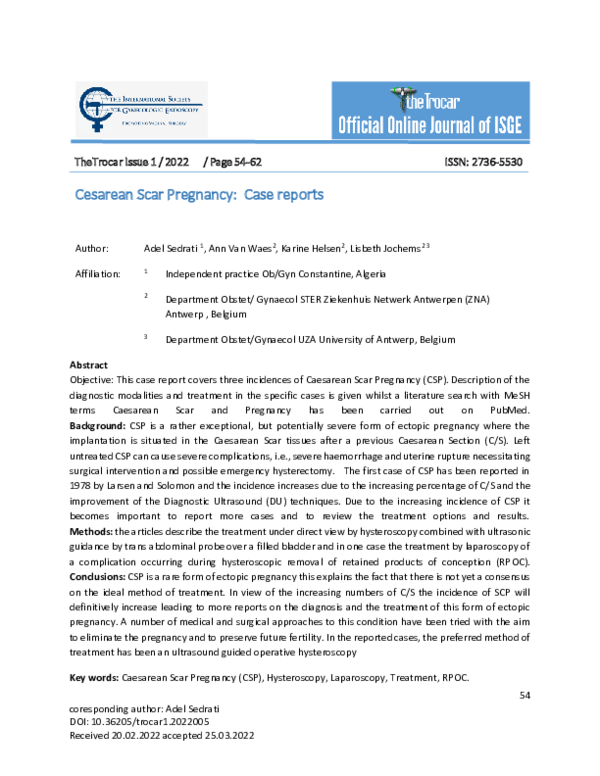 (PDF) Cesarean Scar Pregnancy: Case reports