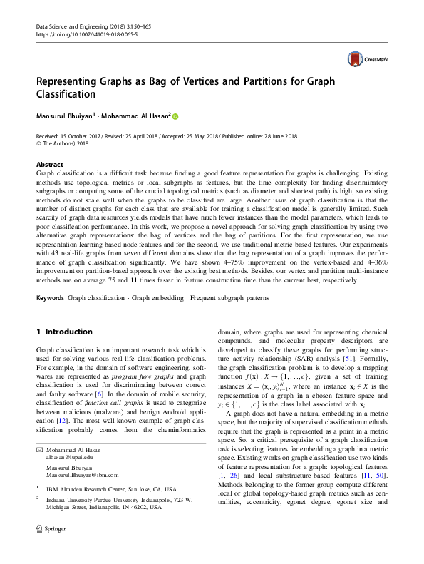 (PDF) Representing Graphs as Bag of Vertices and Partitions for Graph ...