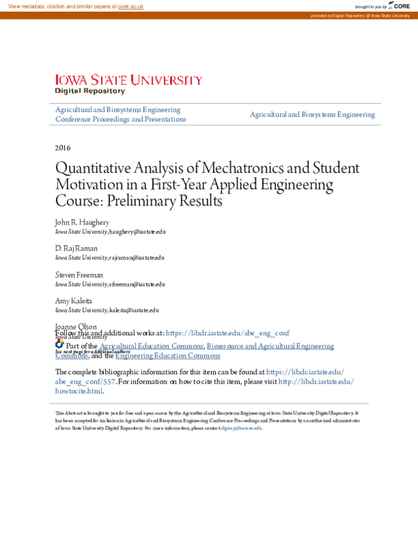 (PDF) Quantitative Analysis of Mechatronics and Student Motivation in a ...