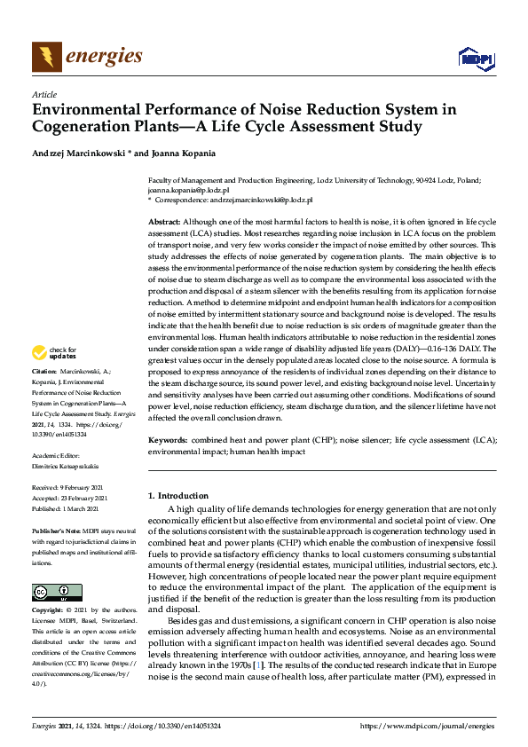 (PDF) Environmental Performance of Noise Reduction System in ...