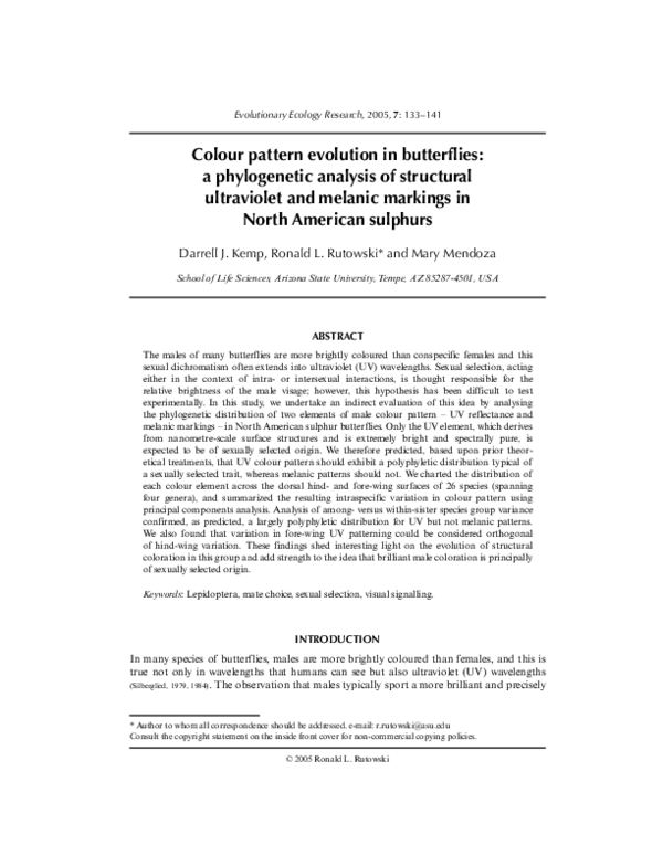 (PDF) Colour pattern evolution in butterflies: a phylogenetic analysis ...