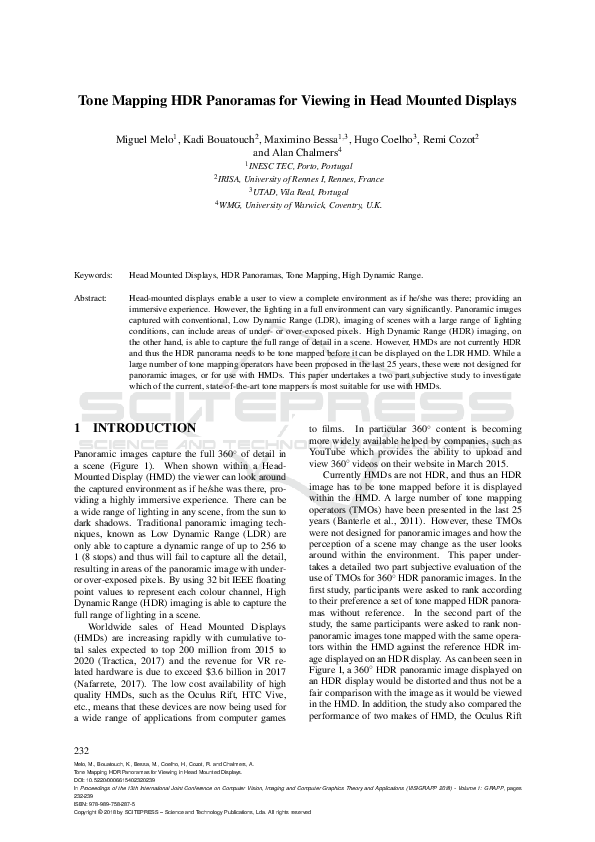 (PDF) Tone Mapping HDR Panoramas for Viewing in Head Mounted Displays