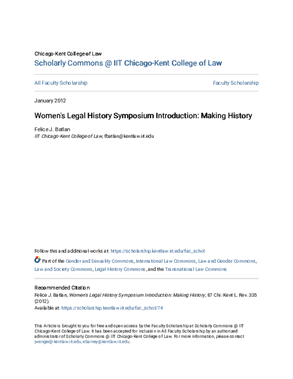 (PDF) Women's Legal History Symposium Introduction: Making History