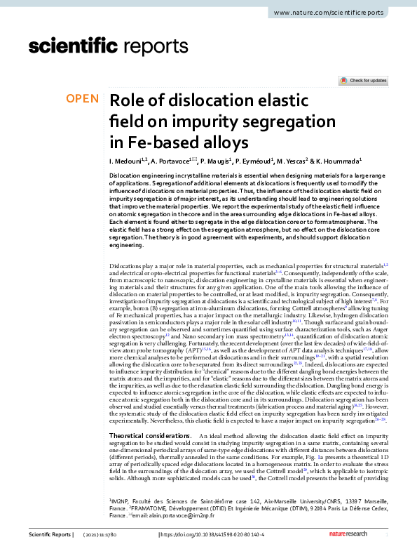 (PDF) Role of dislocation elastic field on impurity segregation in Fe ...