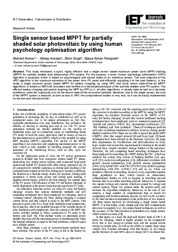 (PDF) Single sensor based MPPT for partially shaded solar photovoltaic ...