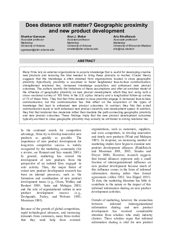 (PDF) Does Distance Still Matter? Geographic Proximity and New Product ...