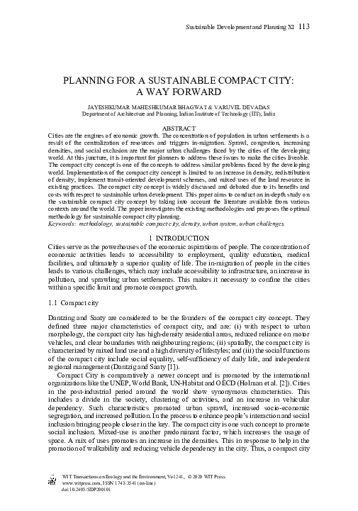 Pdf Planning For A Sustainable Compact City A Way Forward