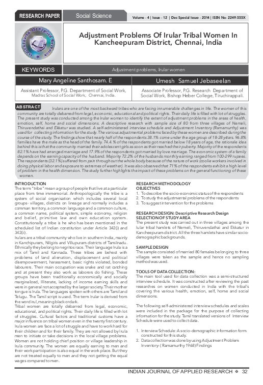 (PDF) Adjustment Problems Of Irular Tribal Women In