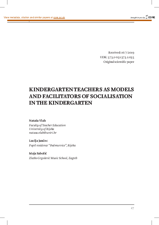 (PDF) Kindergarten Teachers as Models and Facilitators of Socialisation ...