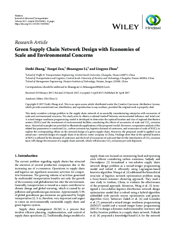 (PDF) Green Supply Chain Network Design with Economies of Scale and ...