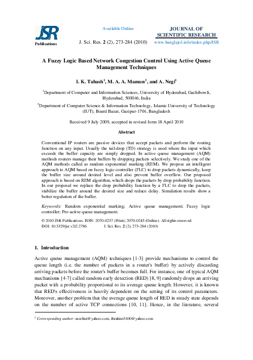 (PDF) A Fuzzy Logic Based Network Congestion Control Using Active Queue ...