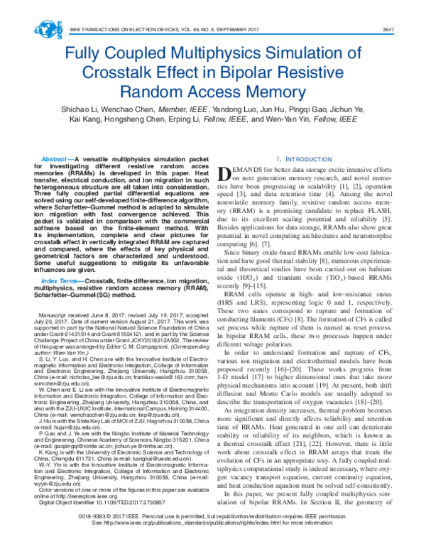 (PDF) Fully Coupled Multiphysics Simulation of Crosstalk Effect in ...