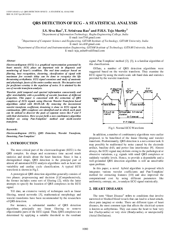 (PDF) QRS Detection of Ecg - a Statistical Analysis | Ivaturi Sundara ...