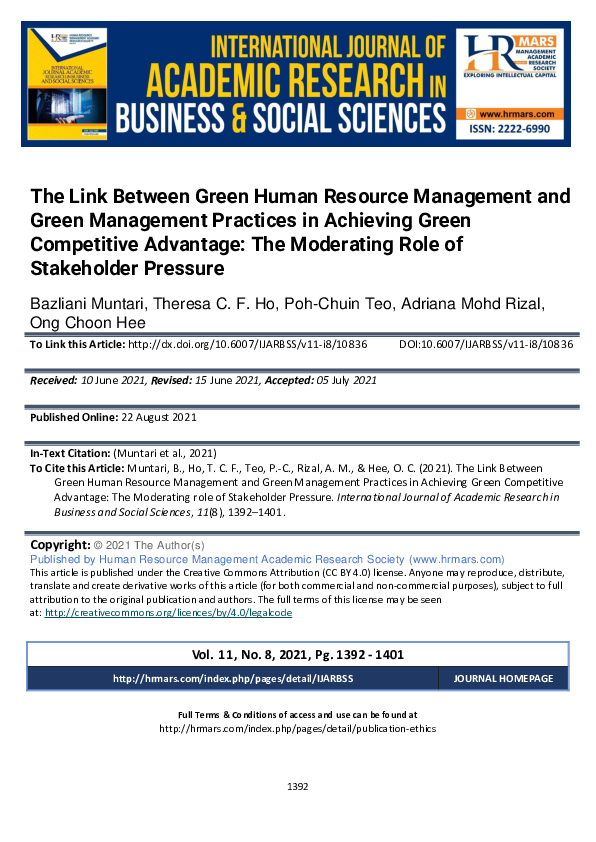 (PDF) The Link Between Green Human Resource Management and Green ...