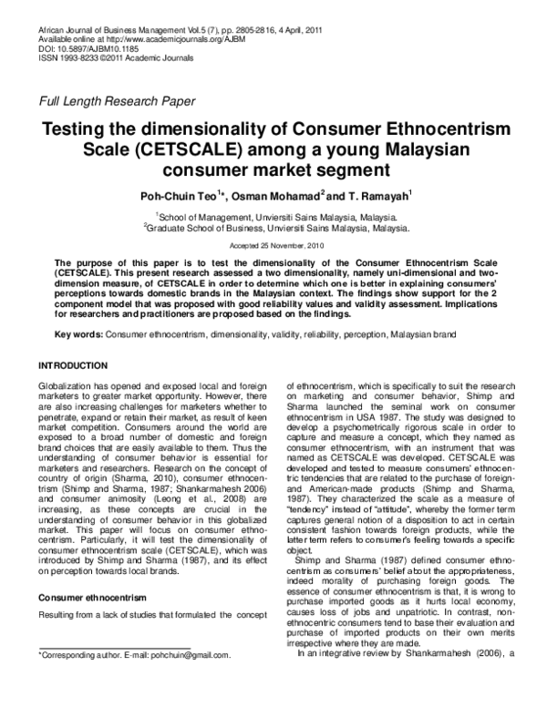 (PDF) Testing the dimensionality of Consumer Ethnocentrism Scale ...