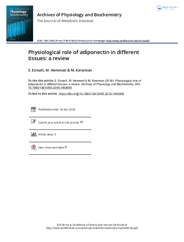 (PDF) Physiological role of adiponectin in different tissues: a review