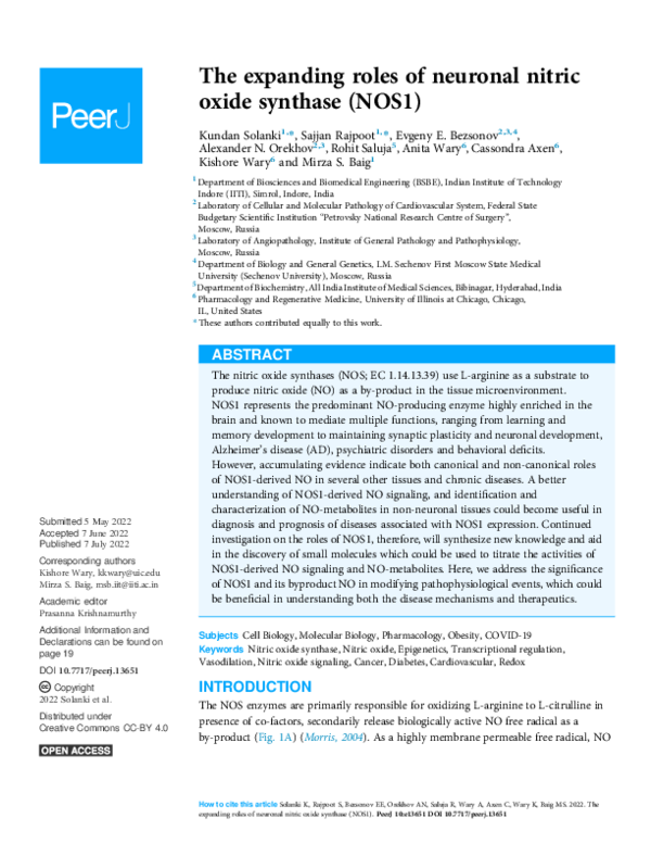 (PDF) The expanding roles of neuronal nitric oxide synthase (NOS1)