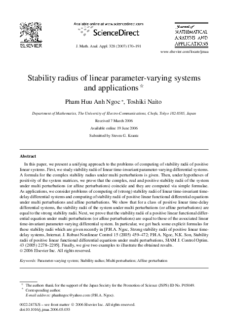 (PDF) Stability radius of linear parameter-varying systems and applications