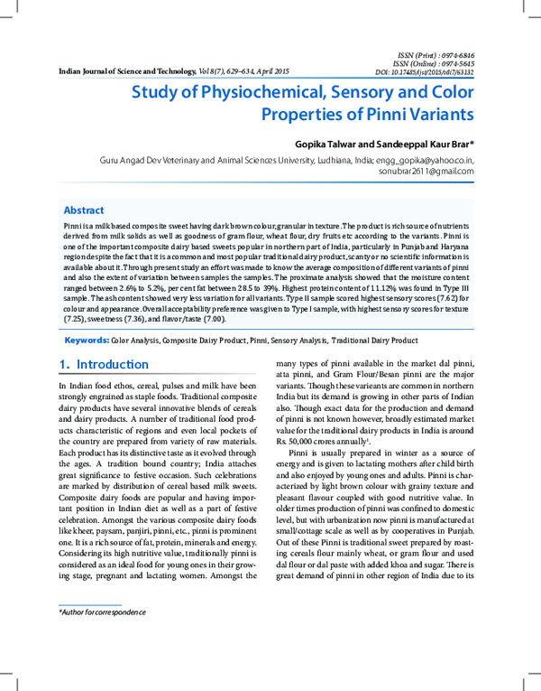 (PDF) Study of Physiochemical, Sensory and Color Properties of Pinni ...