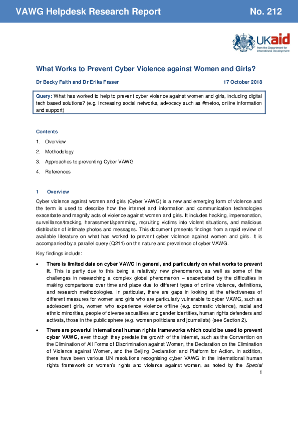 (PDF) What Works to Prevent Cyber Violence against Women and Girls