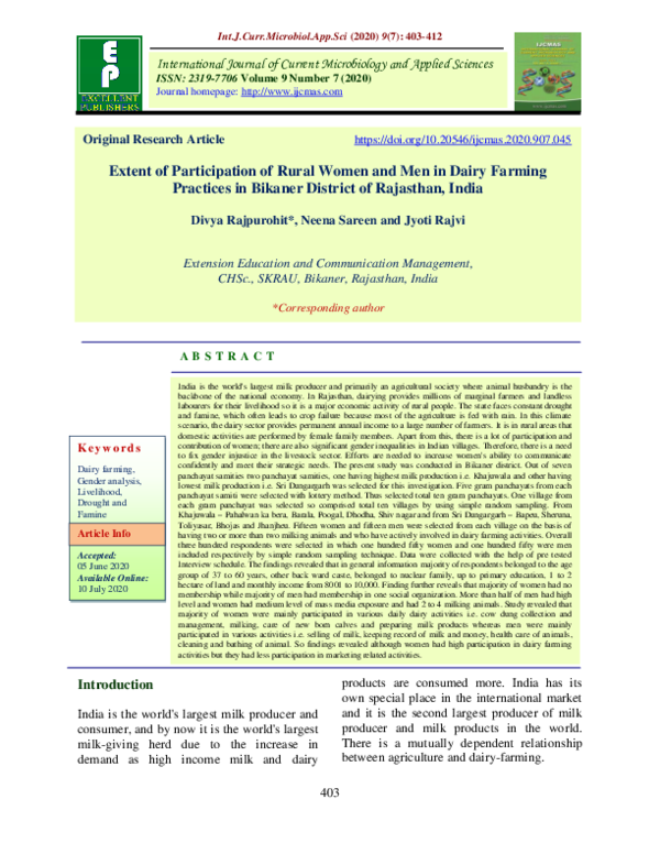 (PDF) Extent of Participation of Rural Women and Men in Dairy Farming ...
