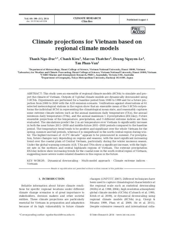 (PDF) Climate projections for Vietnam based on regional climate models