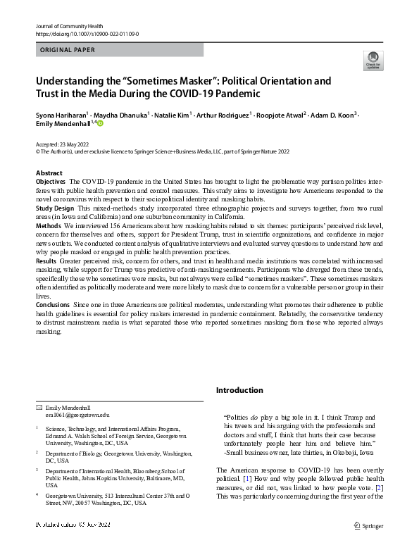 Understanding the “Sometimes Masker”: Political Orientation and Trust in the Media During the COVID-19 Pandemic