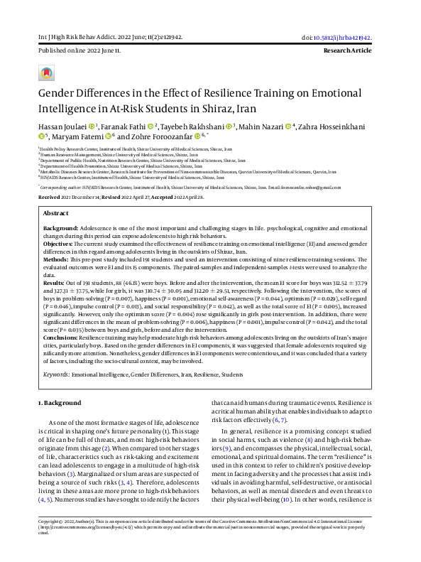 (PDF) Gender Differences in the Effect of Resilience Training on ...