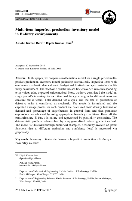(PDF) Multi-item imperfect production inventory model in Bi-fuzzy ...