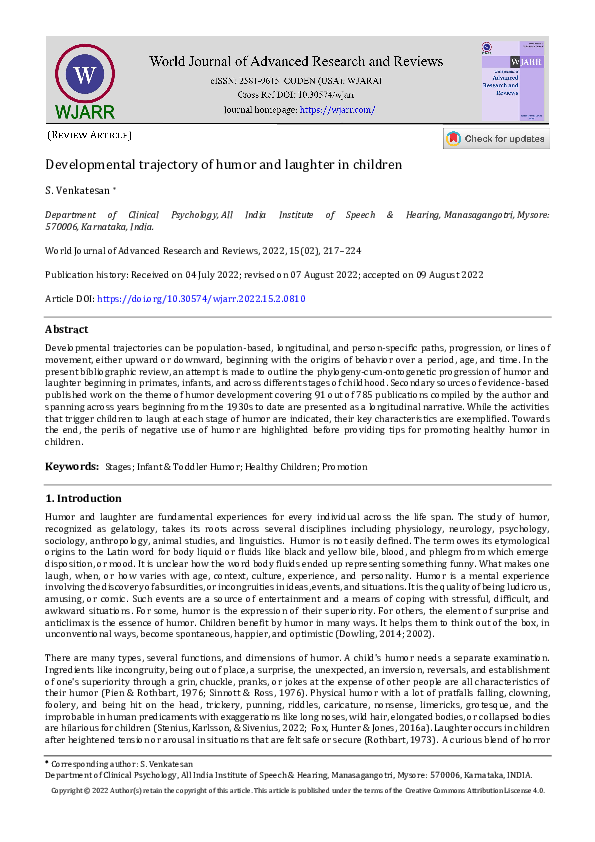 (PDF) Developmental trajectory of humor and laughter in children