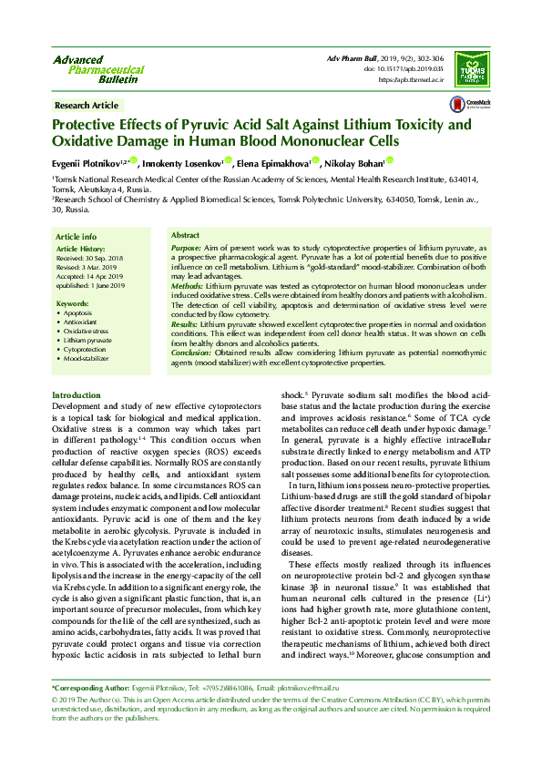 (PDF) Protective Effects of Pyruvic Acid Salt Against Lithium Toxicity ...