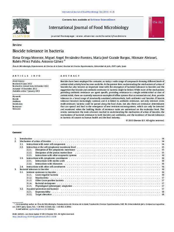 (PDF) Biocide tolerance in bacteria