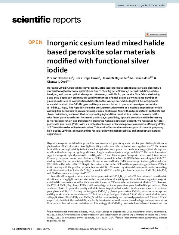 (PDF) Inorganic cesium lead mixed halide based perovskite solar ...