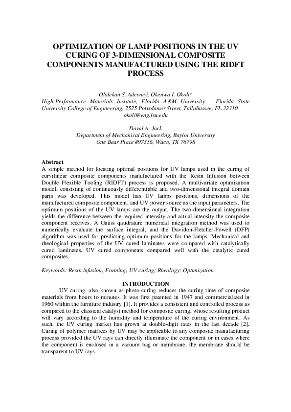 (PDF) Optimization of Lamp Positions in the Uv Curing of 3-DIMENSIONAL ...