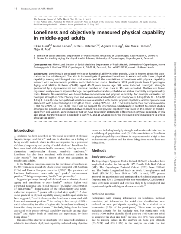 (PDF) Loneliness and objectively measured physical capability in middle ...