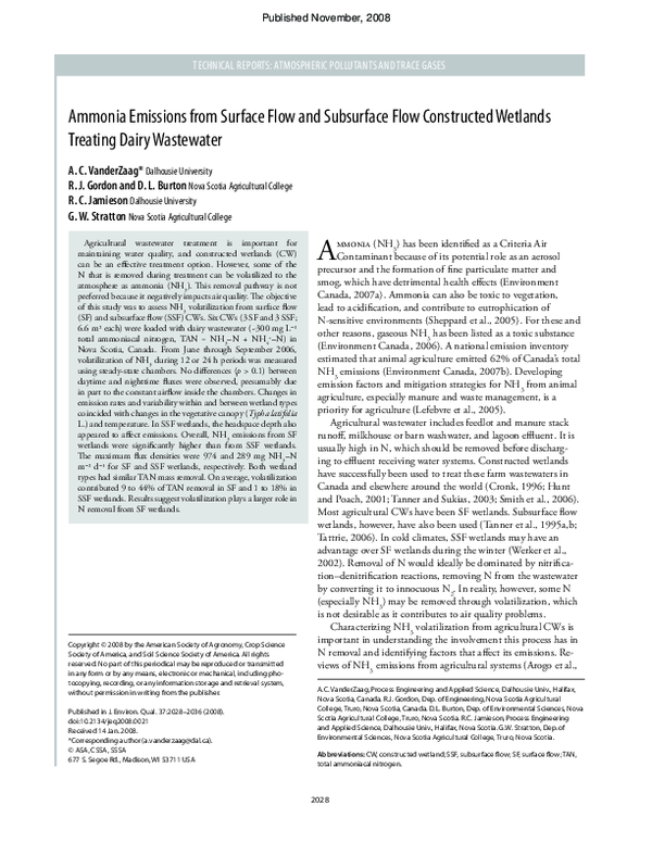 (PDF) Ammonia Emissions from Surface Flow and Subsurface Flow ...