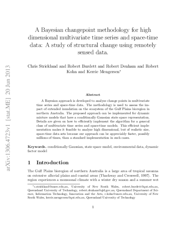 (PDF) A Bayesian changepoint methodology for high dimensional ...