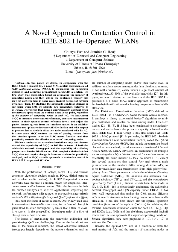 (PDF) A Novel Approach to Contention Control in IEEE 802.11e-Operated WLANs