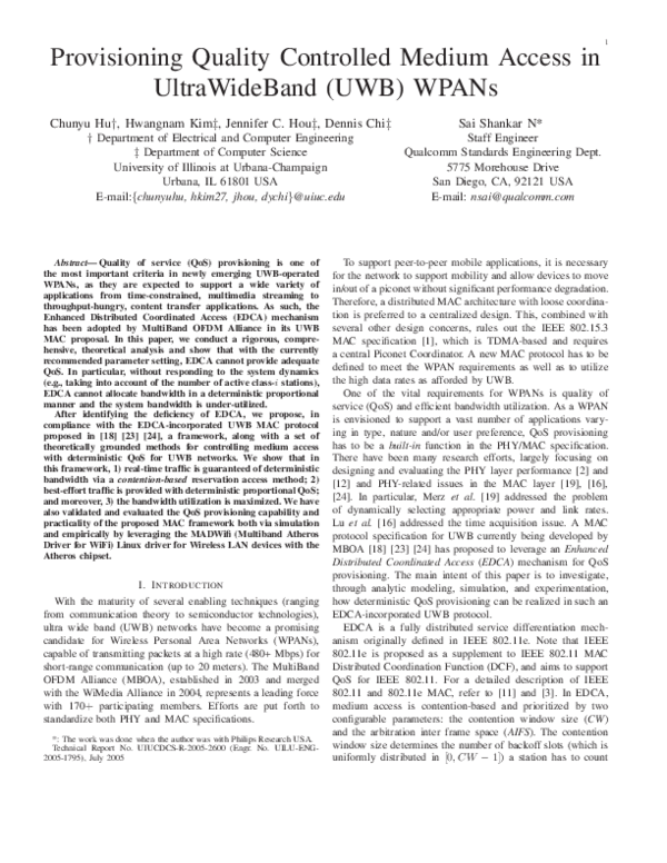 (PDF) Provisioning Quality Controlled Medium Access in UltraWideBand ...