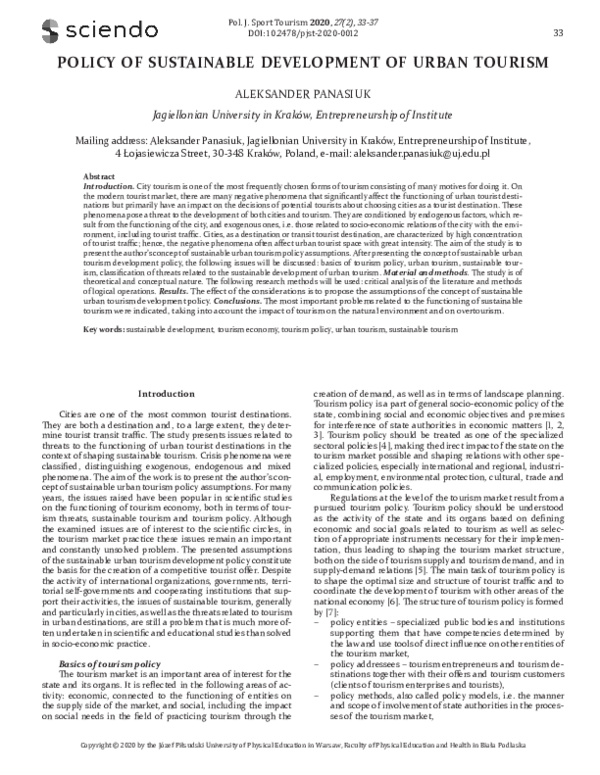 (PDF) Policy of Sustainable Development of Urban Tourism
