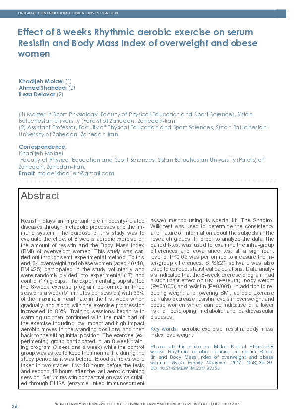(PDF) Effect of 8 Weeks Rhythmic Aerobic Exercise on Serum Resistin and ...