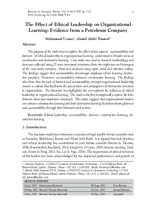 (PDF) The Effect of Ethical Leadership on Organizational Learning ...