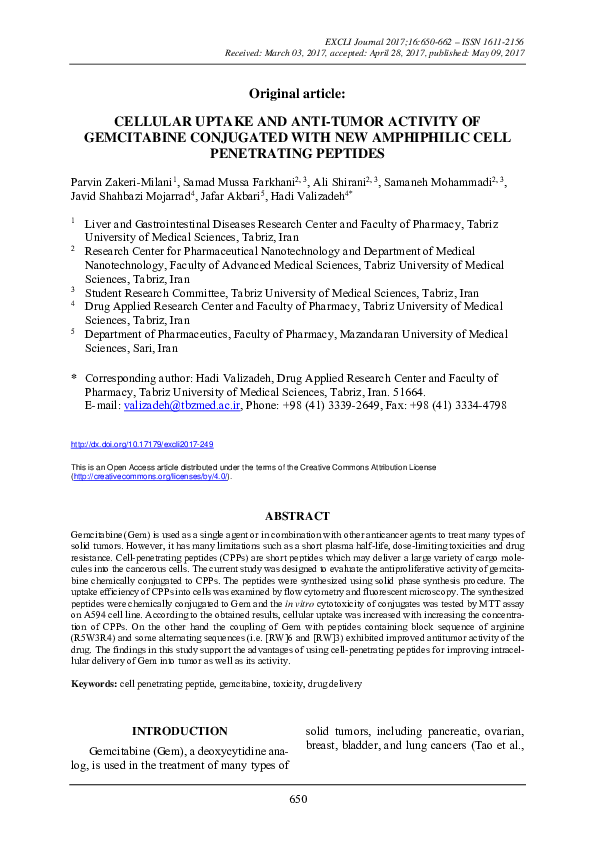 (PDF) Cellular uptake and anti-tumor activity of gemcitabine conjugated ...