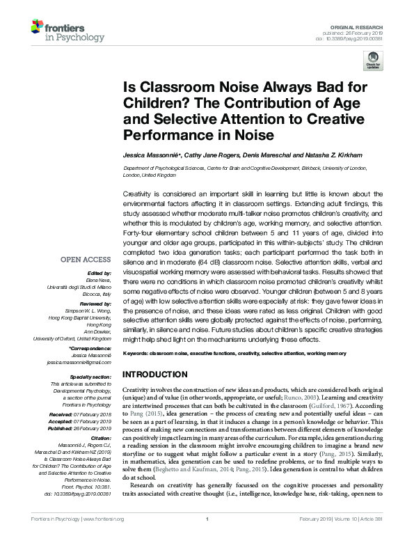 (PDF) Is Classroom Noise Always Bad for Children? The Contribution of ...