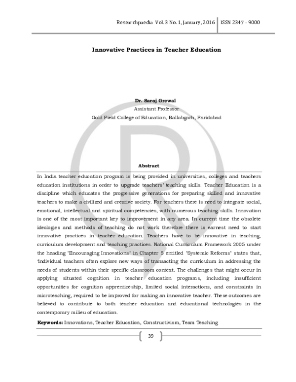 (PDF) Innovative Practices in Teacher Education