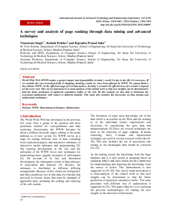 (PDF) A survey and analysis of page ranking through data mining and ...