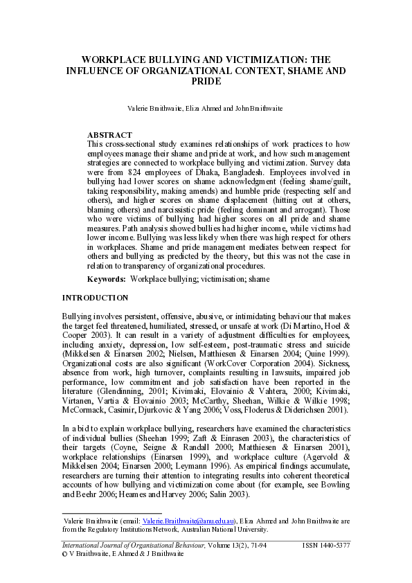 (PDF) Workplace bullying and victimization: The influence of ...