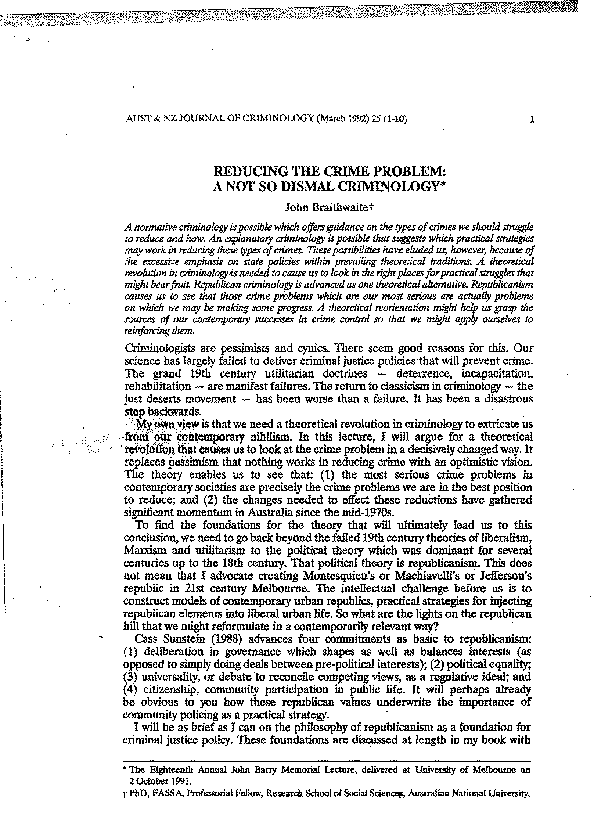 (PDF) Reducing the Crime Problem: A Not So Dismal Criminology